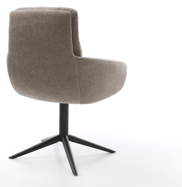 DELIFE Étkezőszék Abelia-Flex karfás strukturált szövet puha taupe fekete kereszt láb 360° forgatható billenő funkció