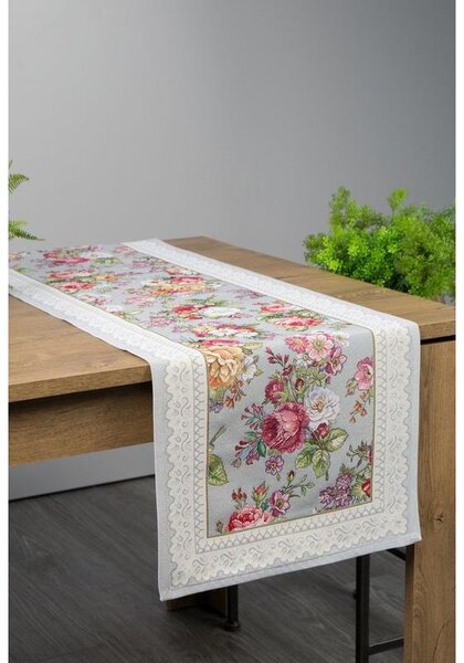 Virágmintás gobelin asztali futó Szürke/rózsaszín 45x140 cm +/-5%