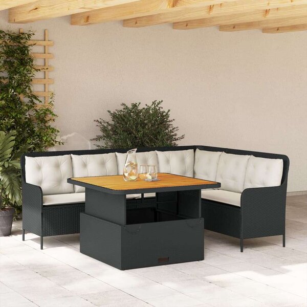 VidaXL 2 részes fekete polyrattan kerti ülőgarnitúra párnával