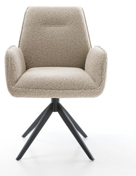 DELIFE Étkezőszék Zoa-Flex bouclé sötét bézs kereszt láb széles fekete 360° forgatható billenő zsákrugó