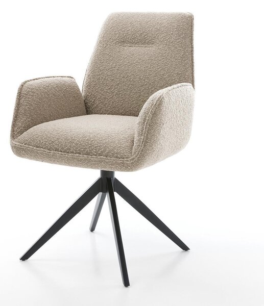 DELIFE Étkezőszék Zoa-Flex bouclé sötét bézs kereszt láb széles fekete 360° forgatható billenő zsákrugó