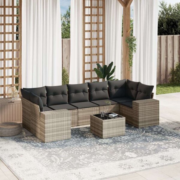 VidaXL Polyrattan Kerti Ülőgarnitúra - 8 részes - Világos Szürke