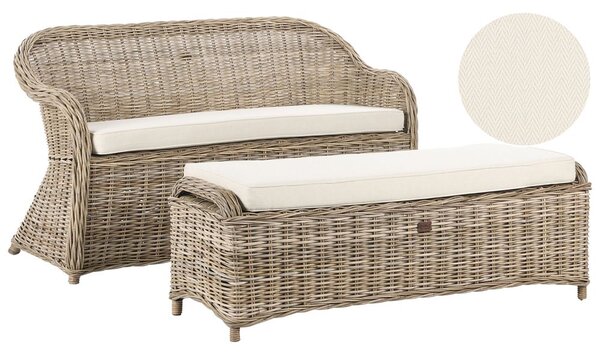 Kerti pad ülőpárnával SUSUA 141 cm Ottománnal Rattan Természetes