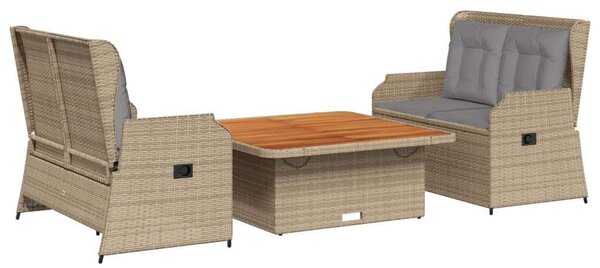 VidaXL 3 részes bézs polyrattan kerti ülőgarnitúra párnákkal