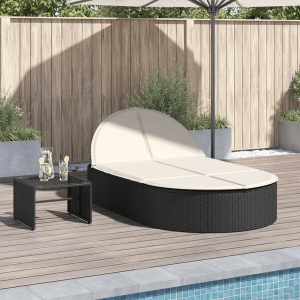 VidaXL Dupla Napozóágy - Fekete Polyrattan - 200cm