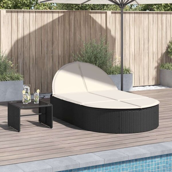 VidaXL Dupla Napozóágy - Fekete Polyrattan - 200cm