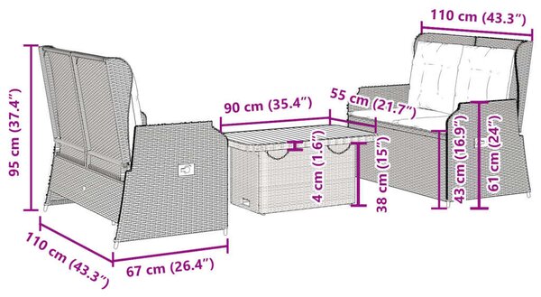 VidaXL Polyrattan Kerti Ülőgarnitúra - 3 részes - Bézs