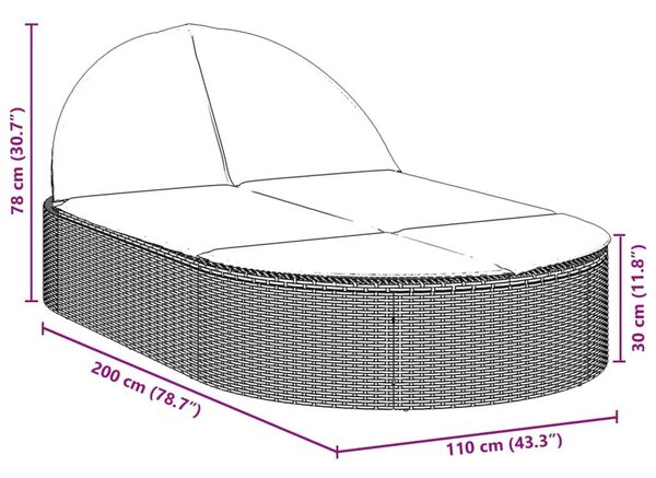 VidaXL Dupla Napozóágy - Fekete Polyrattan - 200cm