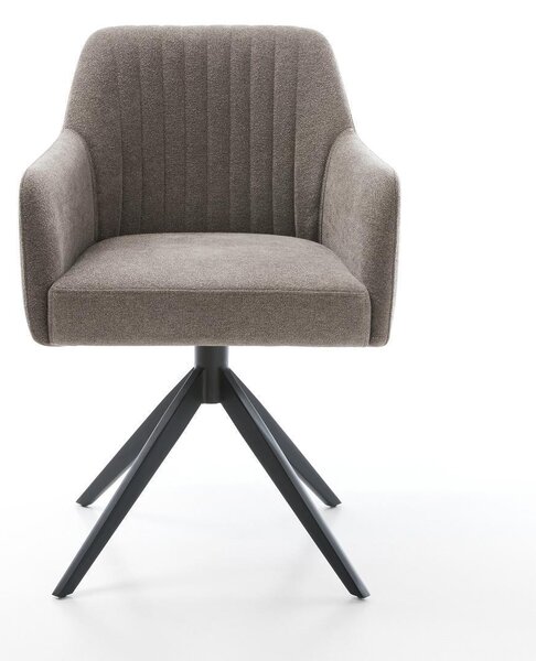 DELIFE Étkezőszék Greg-Flex strukturált szövet puha taupe széles kereszt láb fekete 360°-ban forgatható billenő funkció zsákrugós matrac