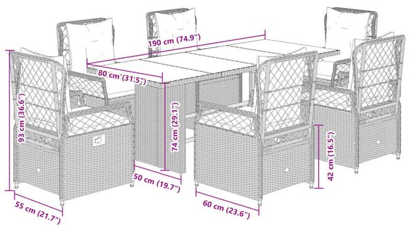 VidaXL Polyrattan Kerti Étkezőgarnitúra - 7 részes - Bézs