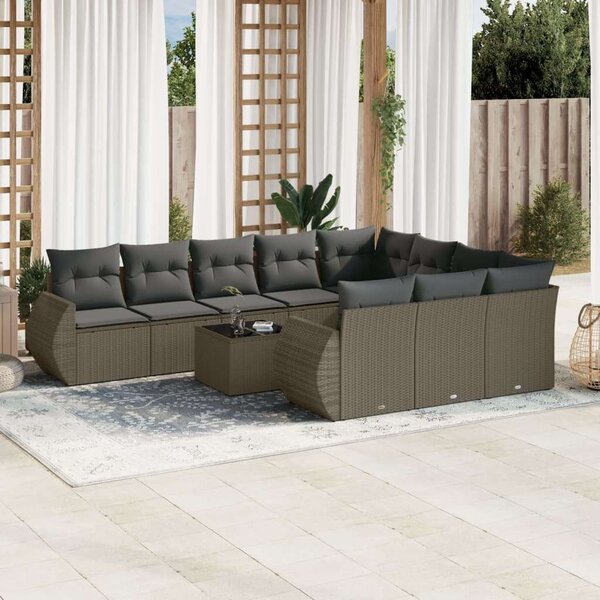 VidaXL 11 részes világosszürke polyrattan kerti ülőgarnitúra párnákkal