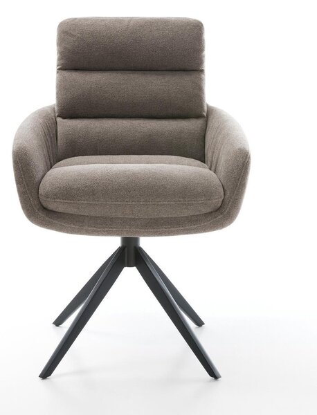 DELIFE Étkezőszék Abelia-Flex karfás strukturált szövet puha taupe széles kereszt láb fekete 360° forgatható billenő funkció