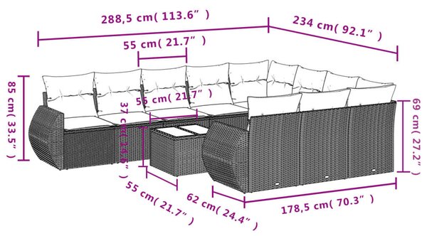 VidaXL 11 részes világosszürke polyrattan kerti ülőgarnitúra párnákkal
