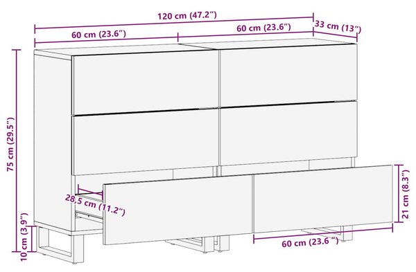 VidaXL Széf 2 db 60 x 33 x 75 cm Tömör Mangófát Barna