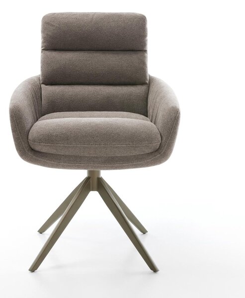 DELIFE Étkezőszék Abelia-Flex karfás strukturált szövet puha taupe kereszt láb széles titán színű 360° forgatható billenő funkció