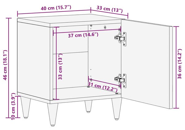 VidaXL Éjjeliszekrény 2 pcs Barna 40 x 33 x 46 cm Tömör Mangófát