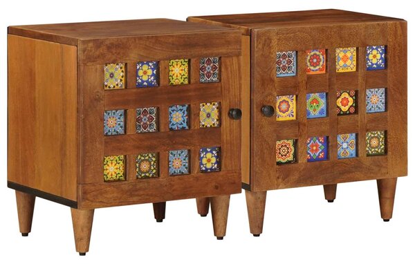 VidaXL Éjjeliszekrény 2 pcs Barna 40 x 33 x 46 cm Tömör Mangófát
