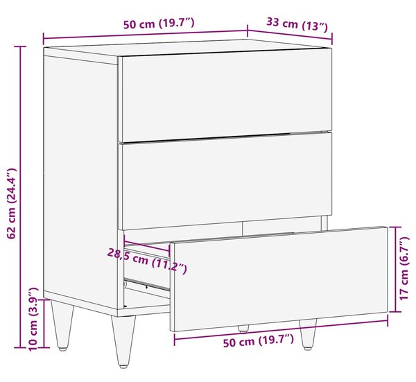 VidaXL Éjjeliszekrény fiókkal Barna 50 x 33 x 62 cm Tömör Mangófát