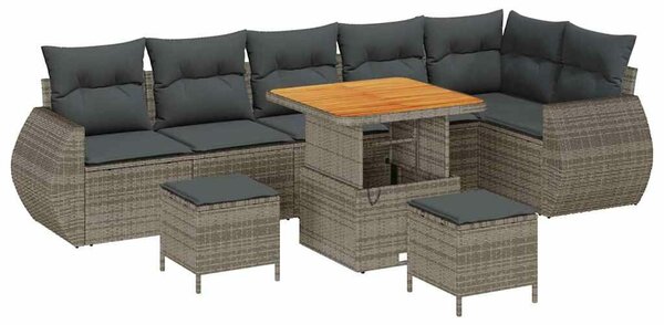 VidaXL Kerti Kanapé Szett párnával tárolóval 9 pcs Szürke Poly Rattan