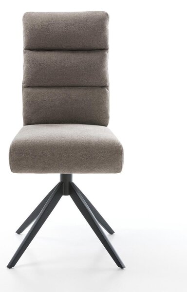DELIFE Étkezőszék Pela-Flex strukturált szövet puha taupe kereszt láb széles fekete 360°-ban forgatható billenő funkció zsákrugós matrac