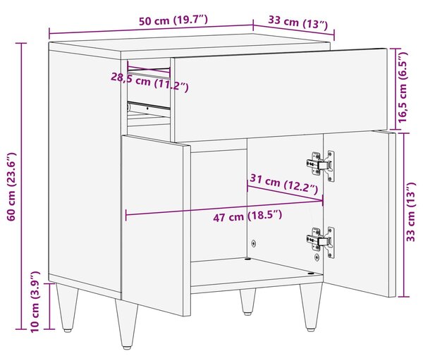VidaXL Éjjeliszekrény fiókkal Barna 50 x 33 x 60 cm Tömör Mangófát