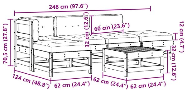 VidaXL Kerti lounge szett 5 pcs Gyantás Barna Fenyő Tömör Fenyőfa
