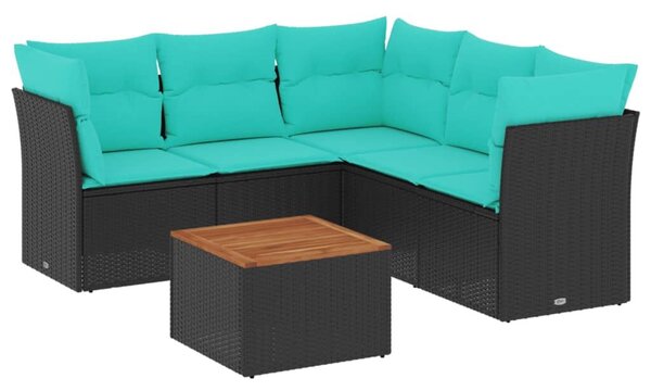 VidaXL 6 részes fekete polyrattan kerti ülőgarnitúra párnával