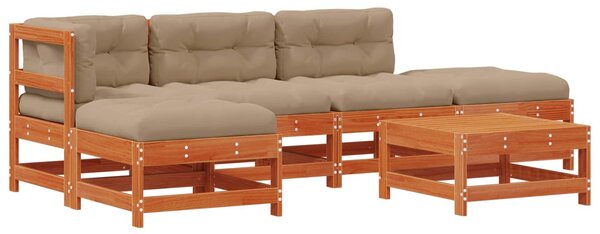 VidaXL Kerti lounge szett 5 pcs Gyantás Barna Fenyő Tömör Fenyőfa