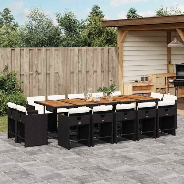 VidaXL 15 részes fekete polyrattan kerti étkezőgarnitúra párnákkal