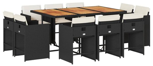 VidaXL 11 részes fekete polyrattan kerti étkezőgarnitúra párnákkal