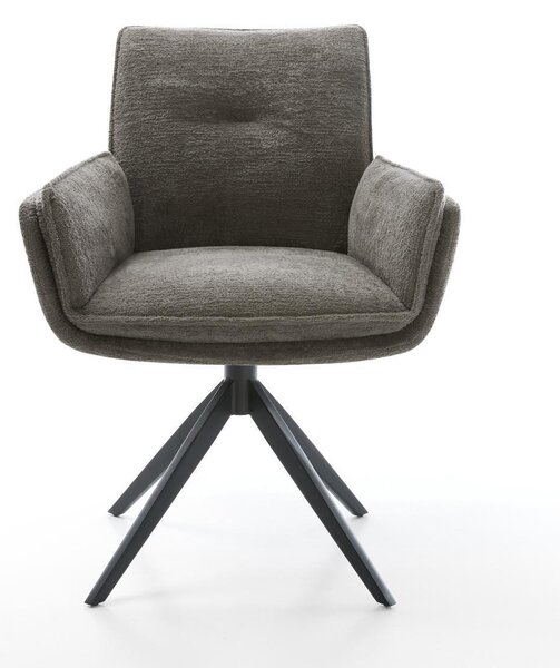 DELIFE Étkezőszék Nela-Flex bouclé puha sötét bézs kereszt láb széles fekete 360° forgatható billenő funkció