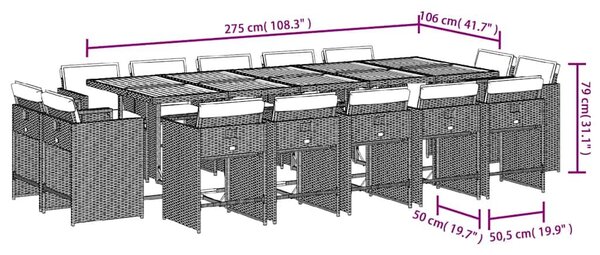 VidaXL 15 részes fekete polyrattan kerti étkezőgarnitúra párnákkal