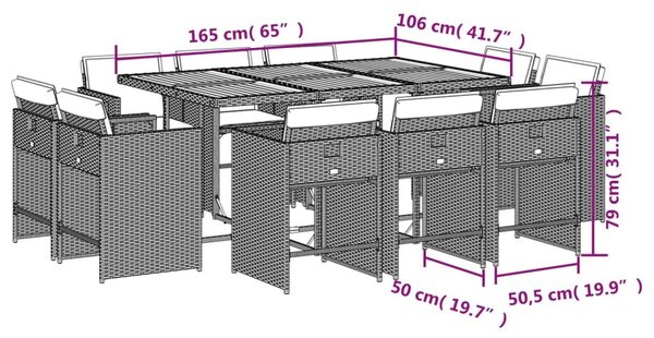 VidaXL 11 részes fekete polyrattan kerti étkezőgarnitúra párnákkal
