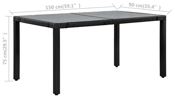 VidaXL Polyrattan Étkezőgarnitúra - 7 részes - Fekete