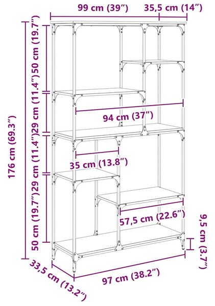 VidaXL Könyvespolc Öreg fa 99 x 35,5 x 176 cm Faanyag