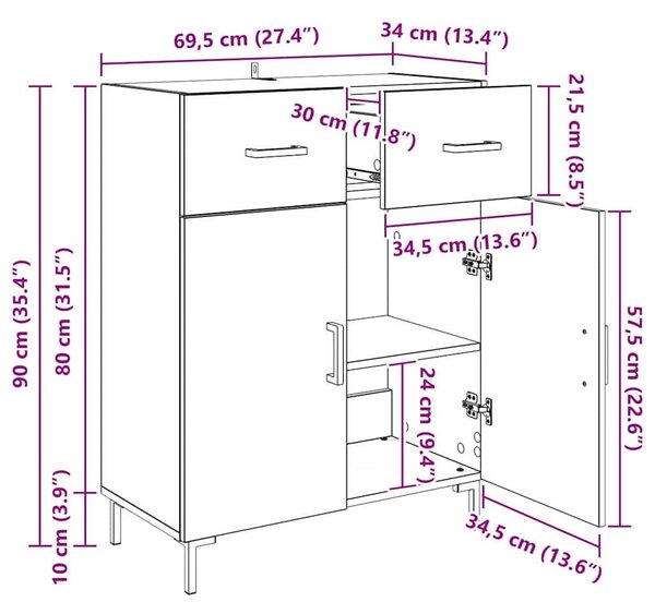 VidaXL Széf Fekete tölgy 69,5 x 34 x 90 cm Szerelt Fa