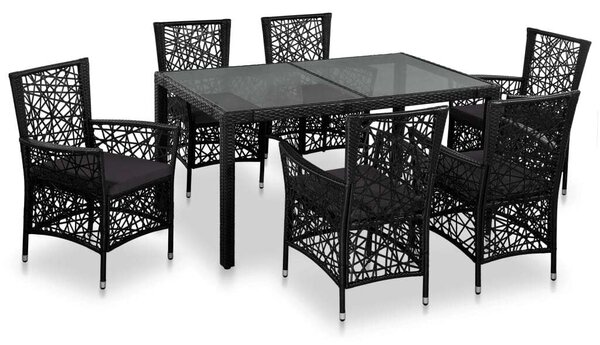 VidaXL Polyrattan Étkezőgarnitúra - 7 részes - Fekete