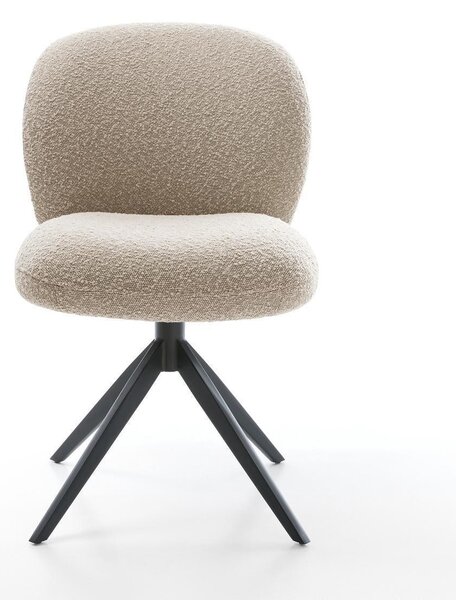 DELIFE Étkezőszék Nube-Flex bouclé sötét bézs kereszt láb széles fekete 360° forgatható billenő zsákrugós matrac