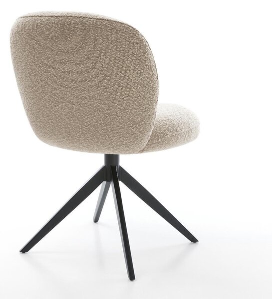 DELIFE Étkezőszék Nube-Flex bouclé sötét bézs kereszt láb széles fekete 360° forgatható billenő zsákrugós matrac
