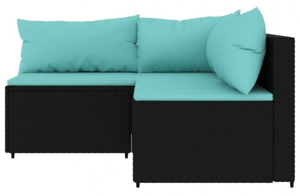 VidaXL 3 részes fekete polyrattan kerti ülőgarnitúra párnákkal