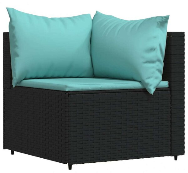 VidaXL 3 részes fekete polyrattan kerti ülőgarnitúra párnákkal