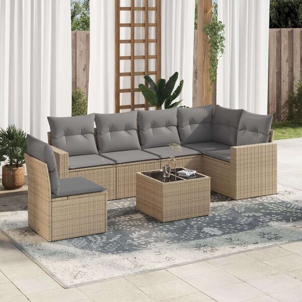 VidaXL Polyrattan Kerti Ülőgarnitúra - 7 részes - Bézs