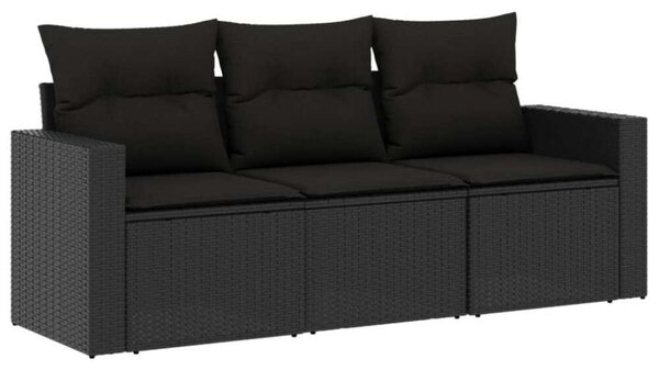 VidaXL 3 részes fekete polyrattan kerti ülőgarnitúra párnával