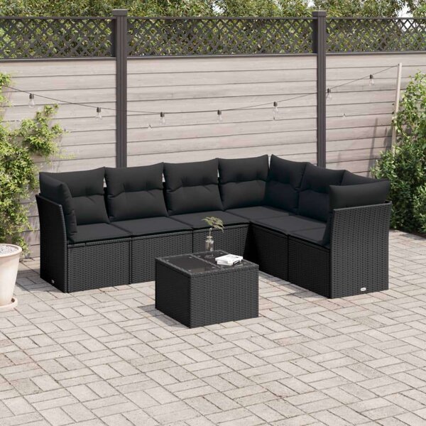 Polyrattan Kerti Ülőgarnitúra - 7 részes - Fekete