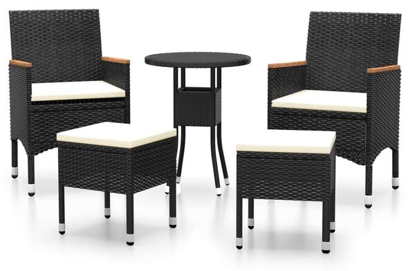 VidaXL 5 részes fekete polyrattan kerti ülőgarnitúra