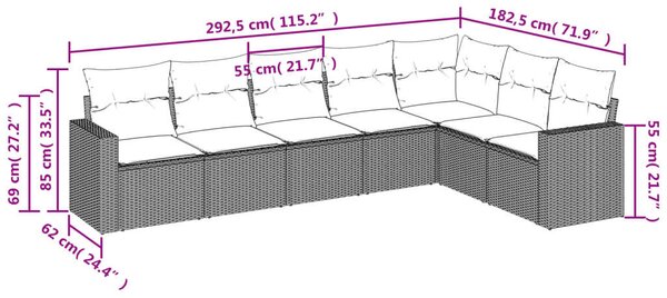 VidaXL 7 részes bézs polyrattan kerti ülőgarnitúra párnákkal