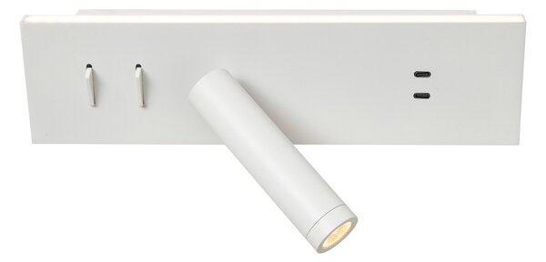 Modern, fehér, állítható fali lámpa USB-C csatlakozóval, LED-del - Modric