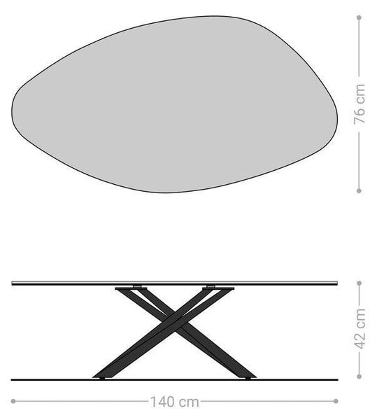 DELIFE Dohányzóasztal Edge organikus 140x76 cm kerámia beton szürke Sarity rozsdamentes acél szálcsiszolt