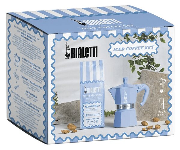 Bialetti Moka Express kotyogós kávéfőző, kék+Mandulás őrölt kávé, 250g (5409)