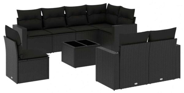 VidaXL Polyrattan Kerti Ülőgarnitúra - 9 részes - Fekete